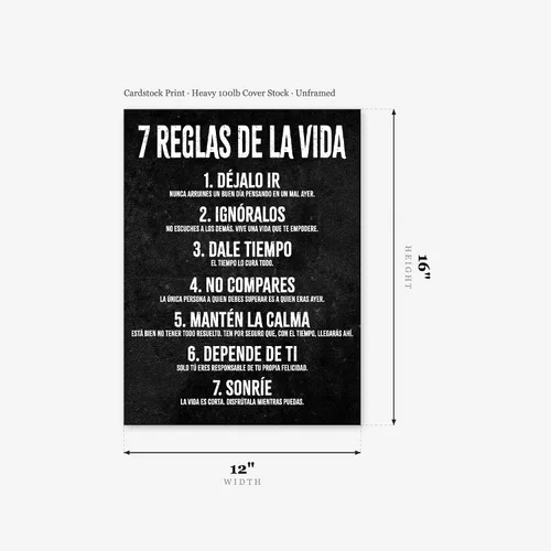 Miniatura 2 de HoneyKICK Póster de pared motivacional 7 Reglas de la Vida, 7 reglas de la vida, 11 pulgadas de ancho x 14 pulgadas de alto, decoración de pared