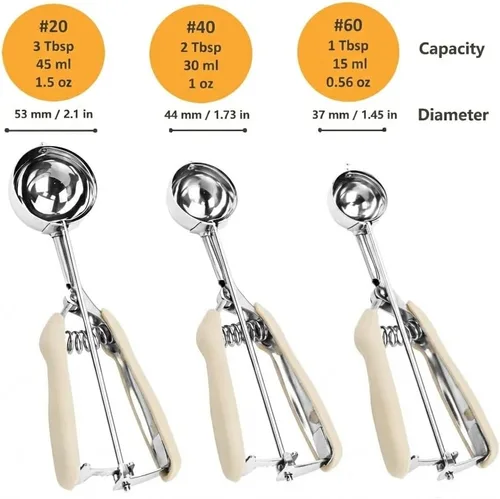 Miniatura 2 de Juego de 3 cucharas para galletas, 3 cucharas para helado, cucharas de galletas para hornear, de acero inoxidable 18/8 para hornear, cuchara