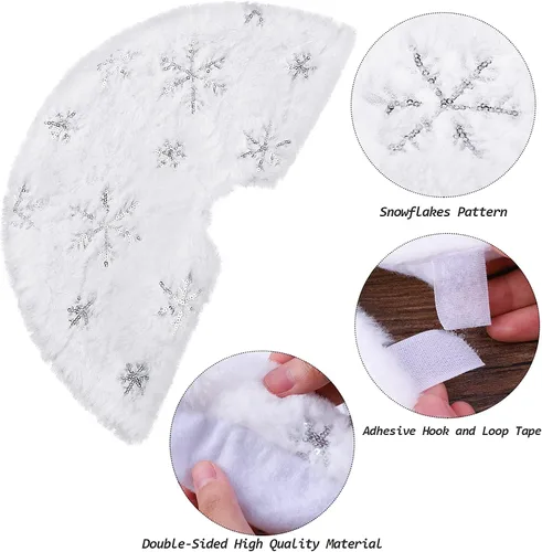 Miniatura 3 de URATOT Paquete de 2 minifaldas de árbol de Navidad de 15 pulgadas, color blanco con tapete de árbol de copo de nieve plateado, falda de árbol