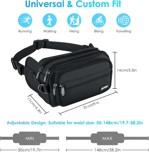 Miniatura 2 de AGPTEK Fanny Pack for Women Men, RFID Large Capacity Waist Wallet Bag, Adjustable & Waterproof Bum Belt Pouch for Travel, Running, Shopping, Hiking