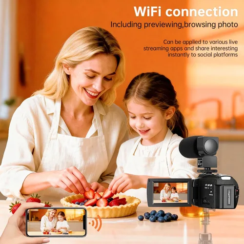 Miniatura 3 de Videocámara 4K60FPS 48MP Vlogging Cámara para YouTube 3.0" Pantalla táctil 16X Zoom Digital WiFi IR Visión Nocturna con 2 Baterías Micrófono Estéreo