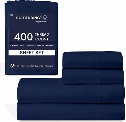 Miniatura 16 de SGI - Juego de sábanas tamaño individual de 400 hilos de 100 % algodón egipcio, ultra suave, transpirable, bolsillo profundo, 15 ajustadas