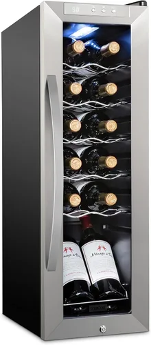 SCHMÉCKÉ Refrigerador de vino con compresor de 12 botellas con cerradura, gran bodega independiente para vino tinto, blanco, champán o espumoso -