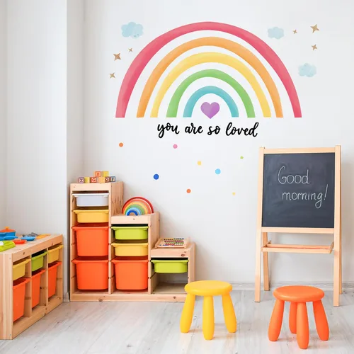 Miniatura 7 de Containlol Calcomanías de pared de arco iris, decoración de pared de sala de juegos para habitación de niñas, papel tapiz autoadhesivo de acuarela