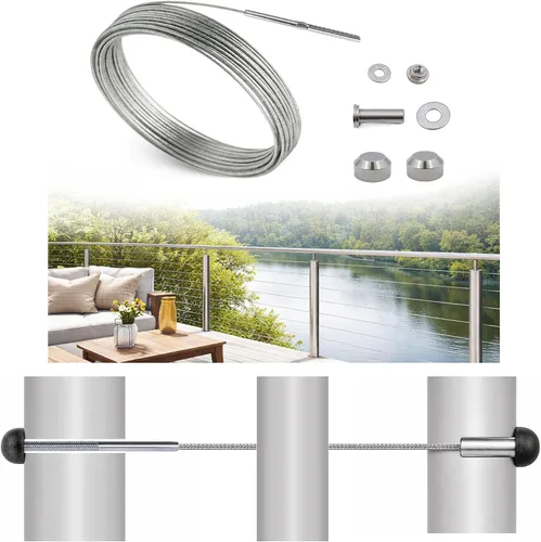 Miniatura 7 de Kit de barandilla de cable de 1/8 pulgadas, acero inoxidable 316 de 5 pies para postes metálicos, no requiere engarzado, sistema de fácil Sin tapas