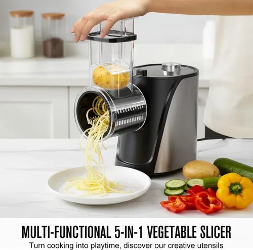 Miniatura 2 de Picador eléctrico 5 en 1 de verduras, rallador de queso de 250 W con 5 cuchillas diferentes, cortador de procesador de alimentos de cocina