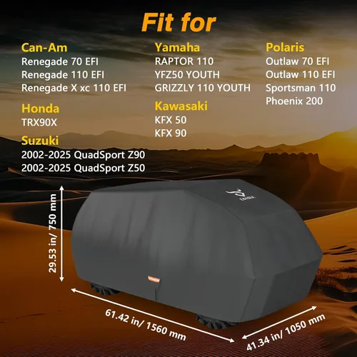 Miniatura 6 de EVRBUL Cubierta impermeable 420D para ATV pequeño, almacenamiento al aire libre, protección UV, cubierta para ATV 61.42"x41.34"x29.53" compatible