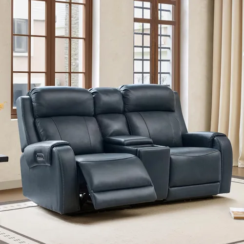 Miniatura 14 de CHITA Sofá reclinable eléctrico de piel auténtica, sofá reclinable con reposacabezas eléctrico, doble motor, puertos de carga USB, sofá reclinable