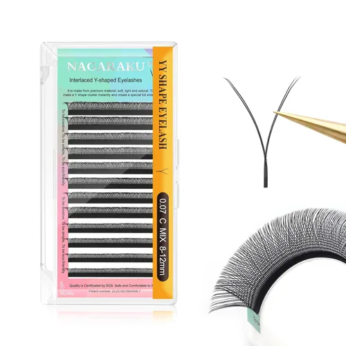 Miniatura 93 de Suministros de extensiones de pestañas NAGARAKU yy, pestañas falsas 0.05mm rizado D, bandeja mixta 8-12mm, prefabricadas 4D, abanico fácil, volumen