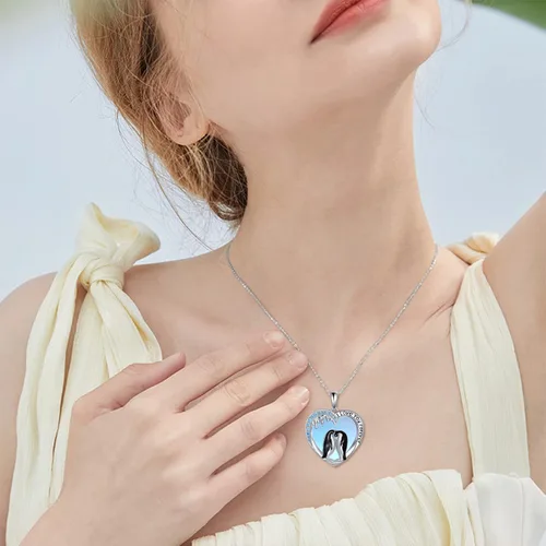 Miniatura 2 de Collar con colgante de pingüino, gato, caballo, elefante, lobo, colibrí, jirafa, águila, collar de plata de ley con la frase "I Love You Forever