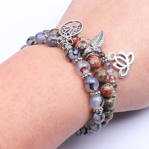 Miniatura 5 de UEUC - Pulseras Reiki, apilables, de piedras curativas, cristales, con dije del árbol de la vida, yoga y hoja de loto, contra la ansiedad