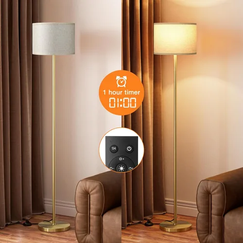 Miniatura 5 de Ambimall - Lámpara de pie moderna con control remoto, lámparas altas para sala de estar, habitación, oficina y comedor, pantalla beige con poste