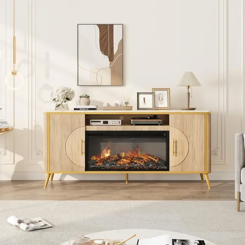 Miniatura 3 de Soporte de TV con chimenea acanalada de hasta 80 pulgadas, moderno centro de entretenimiento con chimenea eléctrica de 30 pulgadas, consola