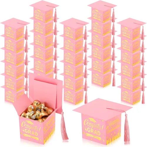 Miniatura 8 de Chuangdi 30 cajas de dulces de fiesta de felicitaciones graduadas, caja de casquillo de bricolaje con borlas para regalo de graduación, suministros