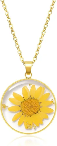 Collares de flores de nacimiento para mujer, collar de 1 a 12 meses, collar de flores prensadas hecho a mano, regalo único de vacaciones, dorado, 18