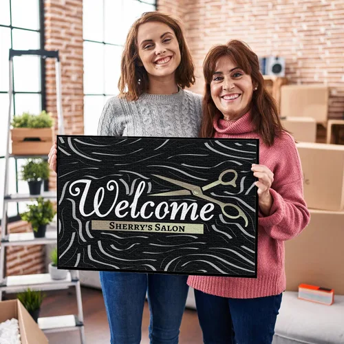 Miniatura 2 de VictoryStore Tapete de bienvenida personalizado para peluquería – Tapete de 24 x 36 pulgadas con logotipo – Alfombra de peluquería personalizada
