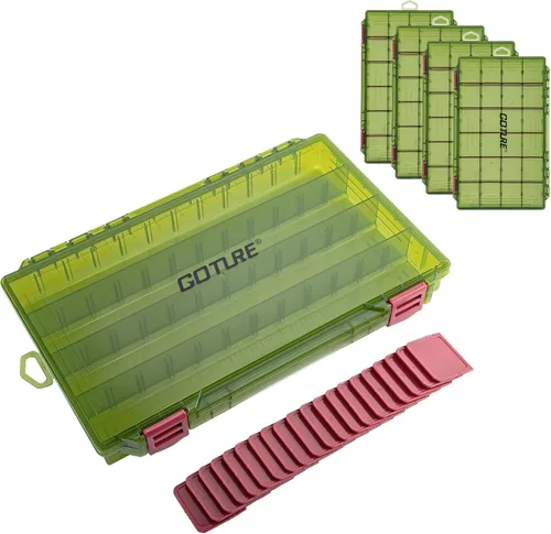 Miniatura 13 de Goture Organizador de caja de aparejos de pesca, caja organizadora de pesca transparente con regla de medición, divisores ajustables, pestillos C