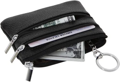 Miniatura 4 de Monedero de cuero auténtico para mujer, con llavero