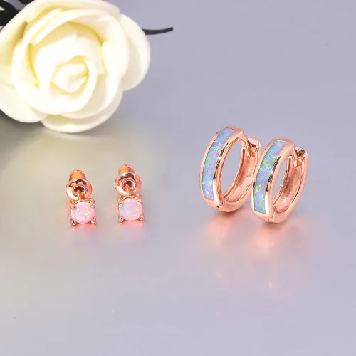 Miniatura 104 de CiNily Aretes Huggie de ópalo con bisagras, chapados en oro, hipoalergénicos, pequeños aretes de aro para mujeres, adolescentes, niñas, hombres