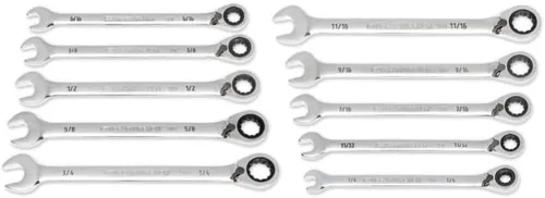GEARWRENCH Juego de llaves de trinquete reversibles SAE de 10 piezas de 90 dientes y 12 puntos | 86658