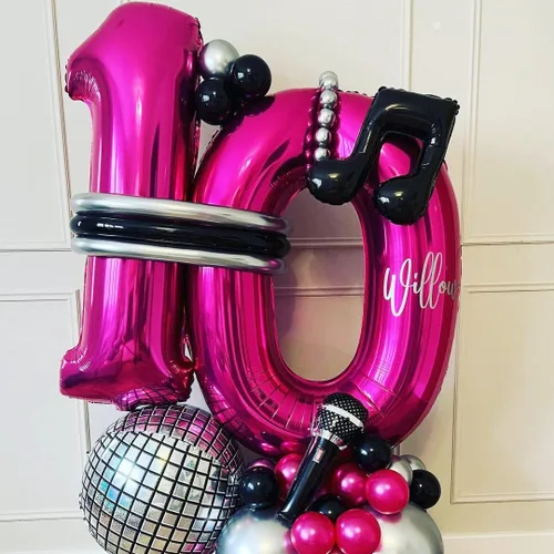 Miniatura 3 de Globo de cumpleaños de 40 pulgadas de color rosa intenso con el número 0, globos grandes de Mylar para fiesta de cumpleaños, aniversario, festival