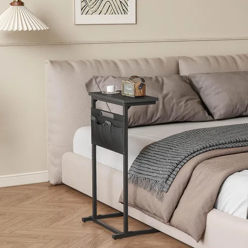 Miniatura 4 de Mesa auxiliar en forma de C, mesa lateral para sofá, bandeja pequeña para TV, mesa de sofá con bolsa de almacenamiento para espacios pequeños, sala