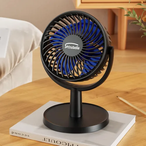 Shinebella Ventilador de escritorio pequeño de 4 velocidades con fuerte flujo de aire, mini ventilador USB portátil personal, silencioso, rotación