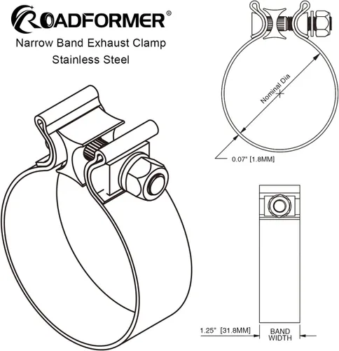 Miniatura 3 de ROADFORMER Abrazadera de escape de 1.75 pulgadas de acero inoxidable de banda estrecha para reparación de tubos de escape, silenciador y sistema