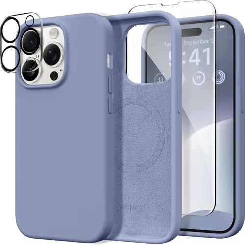 Miniatura 74 de GONEZ Funda de silicona para iPhone 14 Pro Max, compatible con MagSafe, con protector de pantalla + protector de lente de cámara, silicona líquida a