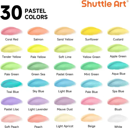 Miniatura 2 de Juego de 40 pinturas acrílicas en pasta Shuttle Art, 30 colores, botellas de 60 ml/2 onzas, alta viscosidad, resistente al agua con 10 pinceles