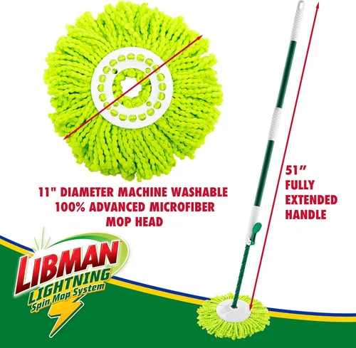 Miniatura 4 de Libman Lightning Spin Mop System Plus 1 cabezal de repuesto Trapeador y balde con juego de escurridor Trapeador de piso Trapeador giratorio