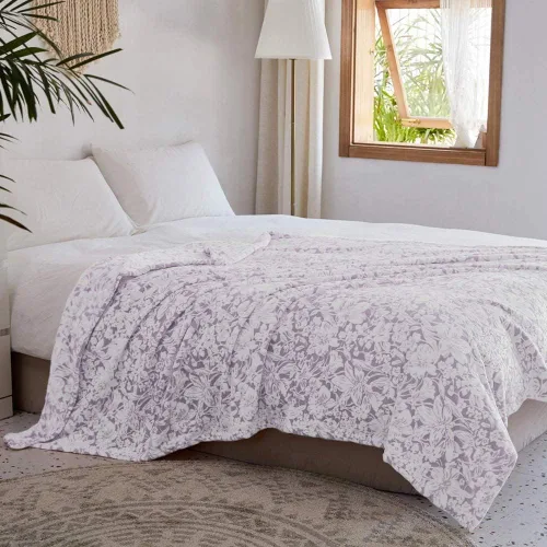Miniatura 3 de FY FIBER HOUSE Manta de franela de forro polar súper suave y ligera de microfibra con estampado de flores para sofá, 60 x 80 pulgadas, lavanda