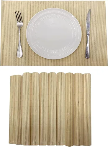 Miniatura 23 de Juego de 8 manteles individuales de bambú para sushi, estilo japonés, antideslizantes, de bambú, lavables, resistentes al calor, para comedor