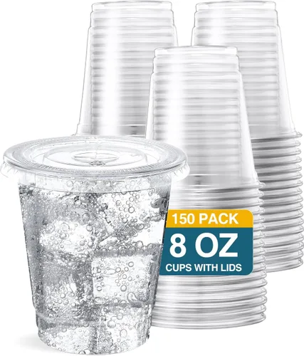 Miniatura 11 de SHOPDAY Vasos de plástico desechables con tapas, vasos de plástico transparente de 8 onzas, paquete de 100 recipientes para bebidas frías, tazas