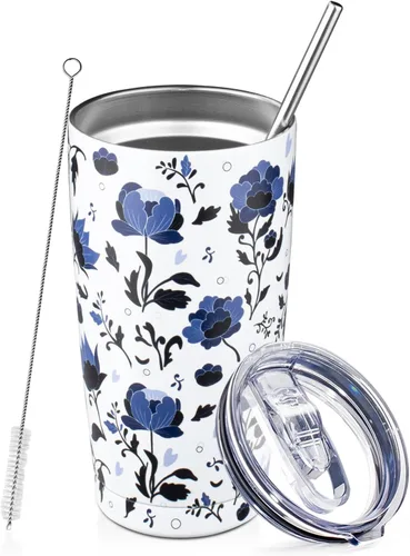 Miniatura 15 de Vaso de 30 onzas con tapas y pajillas, vaso aislado al vacío de doble pared, de acero inoxidable, a prueba de fugas, con recubrimiento en polvo