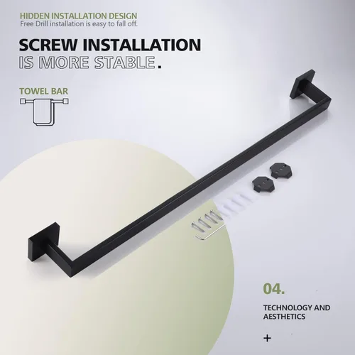 Miniatura 4 de KOKOSIRI Barra de Toalla Individual de 32 Pulgadas, Soporte de Toalla para Baño o Cocina, Toallero de Pared de Acero Inoxidable SUS304, Negro Mate