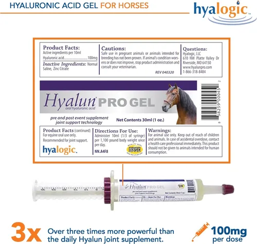 Miniatura 6 de Hyalogic Hyalun Gel - Suplemento para articulaciones equinas antes y posteriores a eventos de 1 onza para caballo
