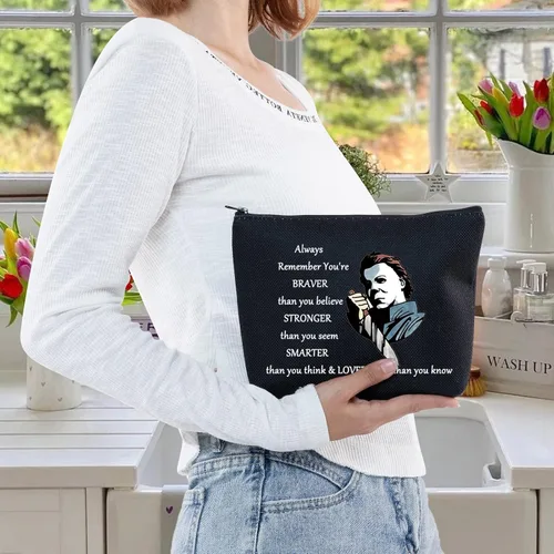 Miniatura 6 de LEVLO Michael Myers Bolsa de maquillaje cosmética para fanáticos de la película de terror, regalo You'Re Braver Stronger Smarter Than You Think