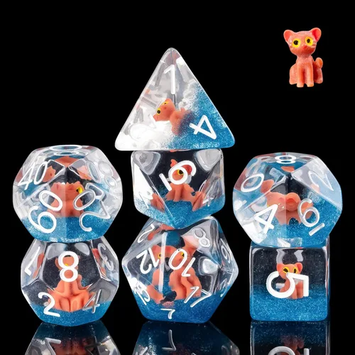 Miniatura 10 de Cusdie Dados DND de 7 troqueles, juego de dados poliédricos rellenos de animales, para juegos de rol, dados D&D (perro gris)