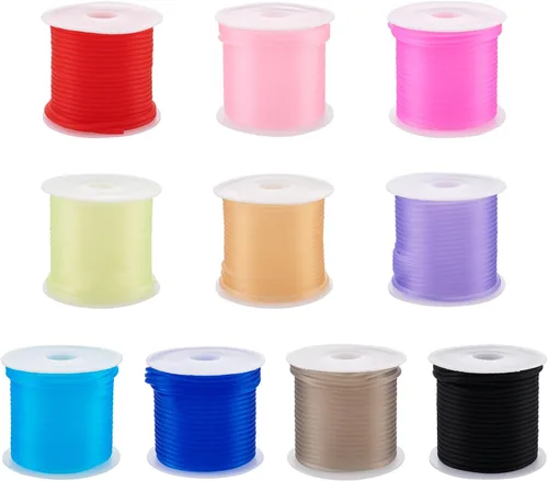 Miniatura 47 de FASHEWELRY 3 rollos de cables de goma huecos para tejer, cable de peluquero de 0.079 pulgadas (0.079 in), cables de silicona para tejer puntada