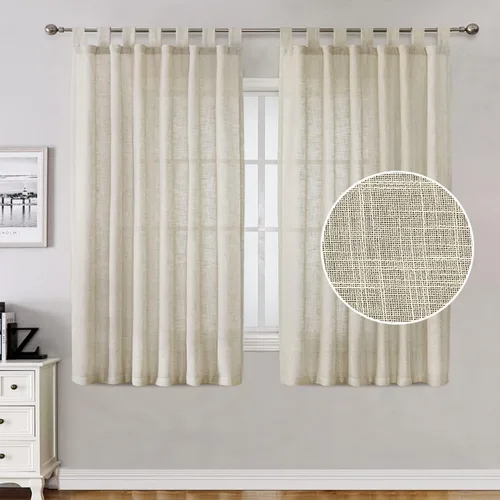 Miniatura 2 de Turquoize Cortinas traslúcidas de lino natural con pestaña superior de 63 pulgadas, cortinas filtrantes de luz y cortinas para sala de estar