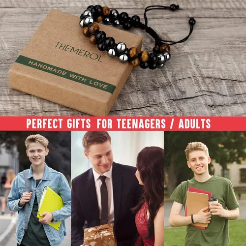 Miniatura 7 de Stocking Stuffers for Men/Teenage Boys - Christmas Gifts for Boyfriend/Husband/Son/Father - Handmade Triple Protection Bracelet - Black