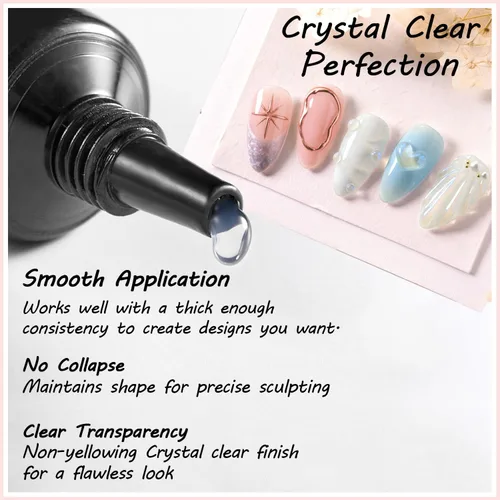 Miniatura 4 de MUSILAN Gel para esculpir uñas 3D con limas de cristal de cristal, gel constructor transparente para uñas, moldeo para esculpir esmalte de uñas