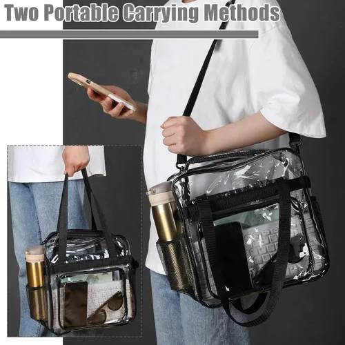 Miniatura 6 de Silkfly Bolsa de viaje de PVC transparente aprobada para estadios, con asas, correa para el hombro, cremallera para mujer, 2 unidades 2 Pcs