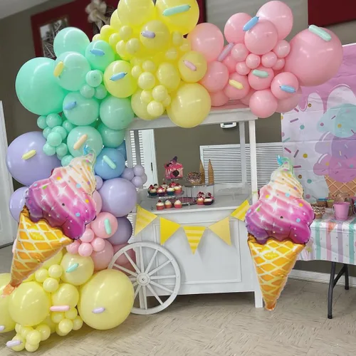 Miniatura 4 de Kit de arco de globos de helado – Juego de 142 guirnaldas de globos pastel con globo de Mylar de aluminio de helado de 37 pulgadas, globos torcidos