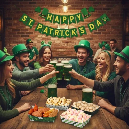 Miniatura 4 de Dunzoom 24 platos de papel para el día de San Patricio, bandejas para alimentos, cuenco de trébol verde, desechable, trébol irlandés, nacho, hot