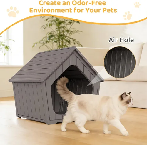 Miniatura 2 de Casa para gatos al aire libre, resistente a la intemperie, con garra, para gatos interiores y exteriores, resistente a la intemperie, material Café