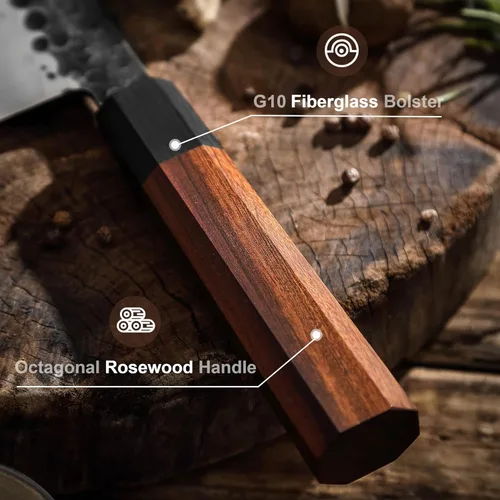 Miniatura 4 de Sunnecko Cuchillo de chef japonés de 8 pulgadas, cuchillo de cocina afilado, cuchillo de chefs de acero al carbono, 3 capas, 9CR18MOV, caja