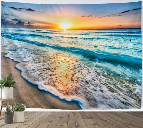 Miniatura 10 de IcosaMro Tapiz de playa para colgar en la pared, océano puesta de sol mar, playa, paisaje, naturaleza, decoración de pared bohemia para dormitorio