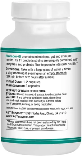 Miniatura 2 de Floracor - Probióticos y enzimas para apoyar la salud intestinal y intestinal - 180 cápsulas vegetarianas
